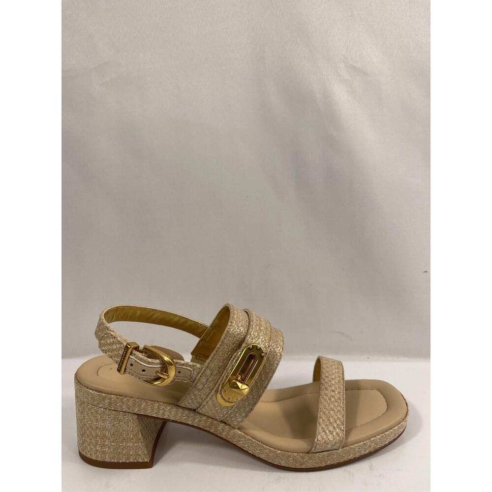 Donna Karan Taline-Mid Slingback Shoes Womens Size 8.5 Beige Block Heel Sandals